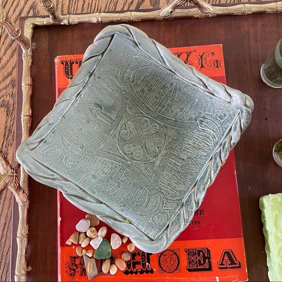 Mid Century Modern Ceramic Terra-cotta Footed Dish, Artisan Stamped, - Picture 7 of 8